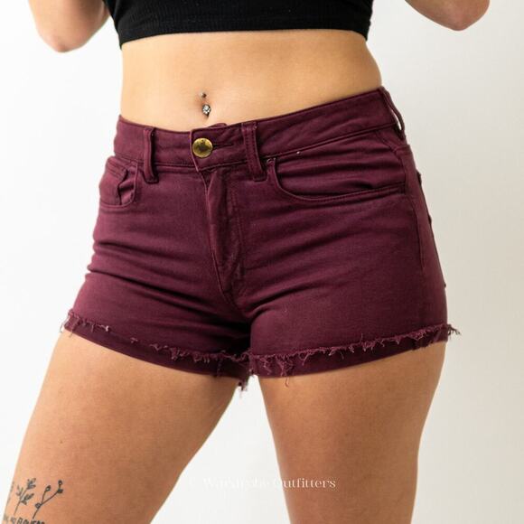 AEO Plum Denim Super Stretch High Rise Shortie Shorts - Picture 4 of 9